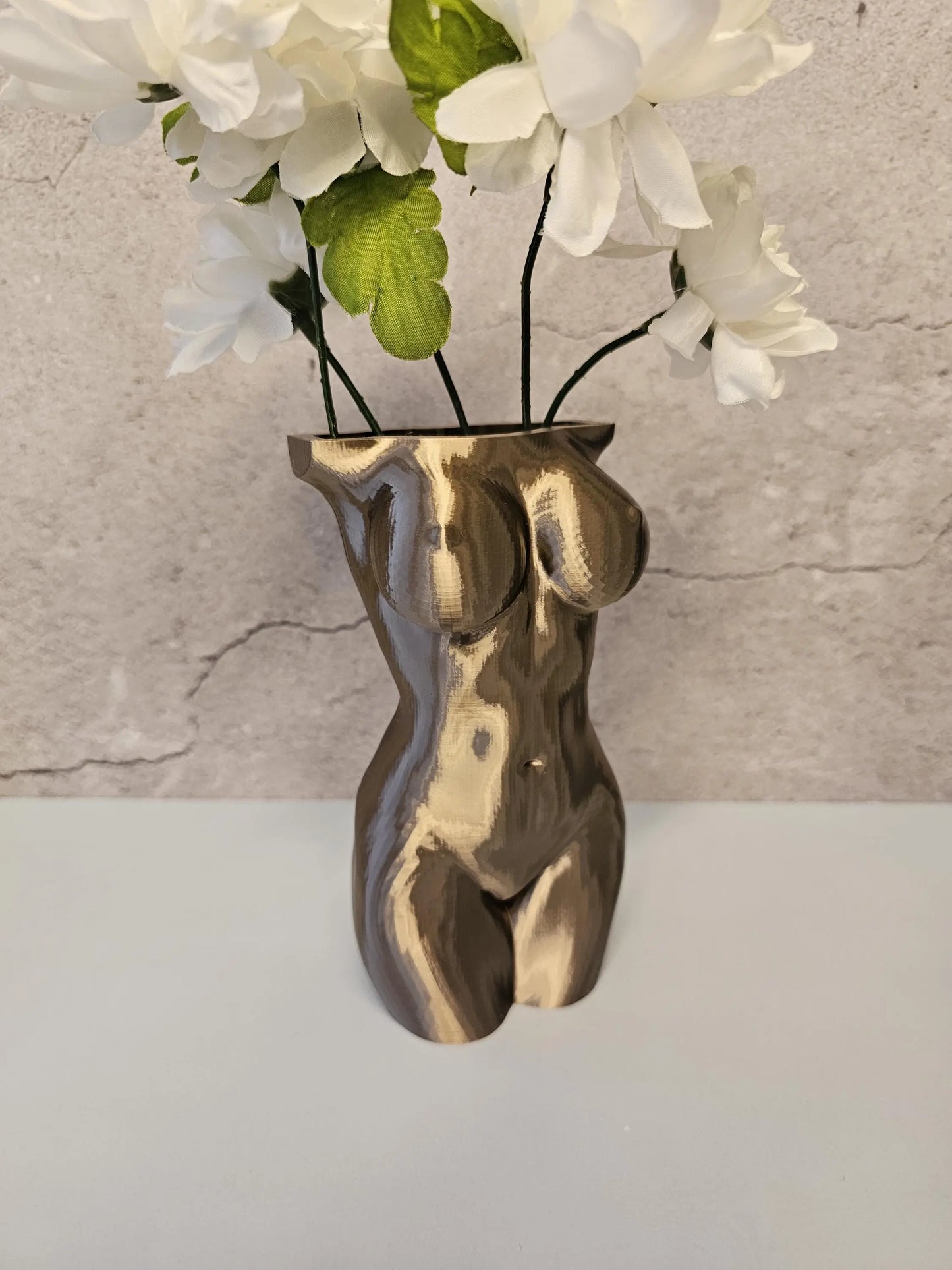 Lustra Female Torso Vase – Modern 3D Printed Sculpture – Silk Antique Gold– Elegant Home Decor CR3DesignCo
