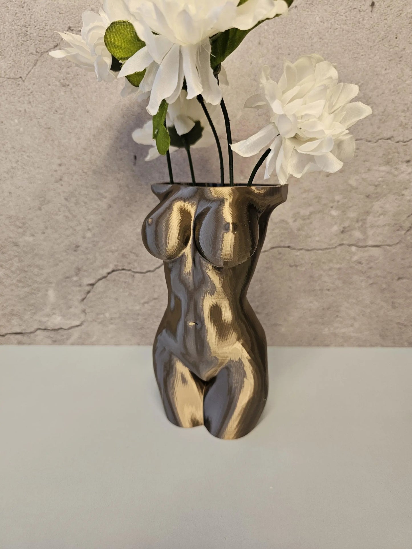 Lustra Female Torso Vase – Modern 3D Printed Sculpture – Silk Antique Gold– Elegant Home Decor CR3DesignCo