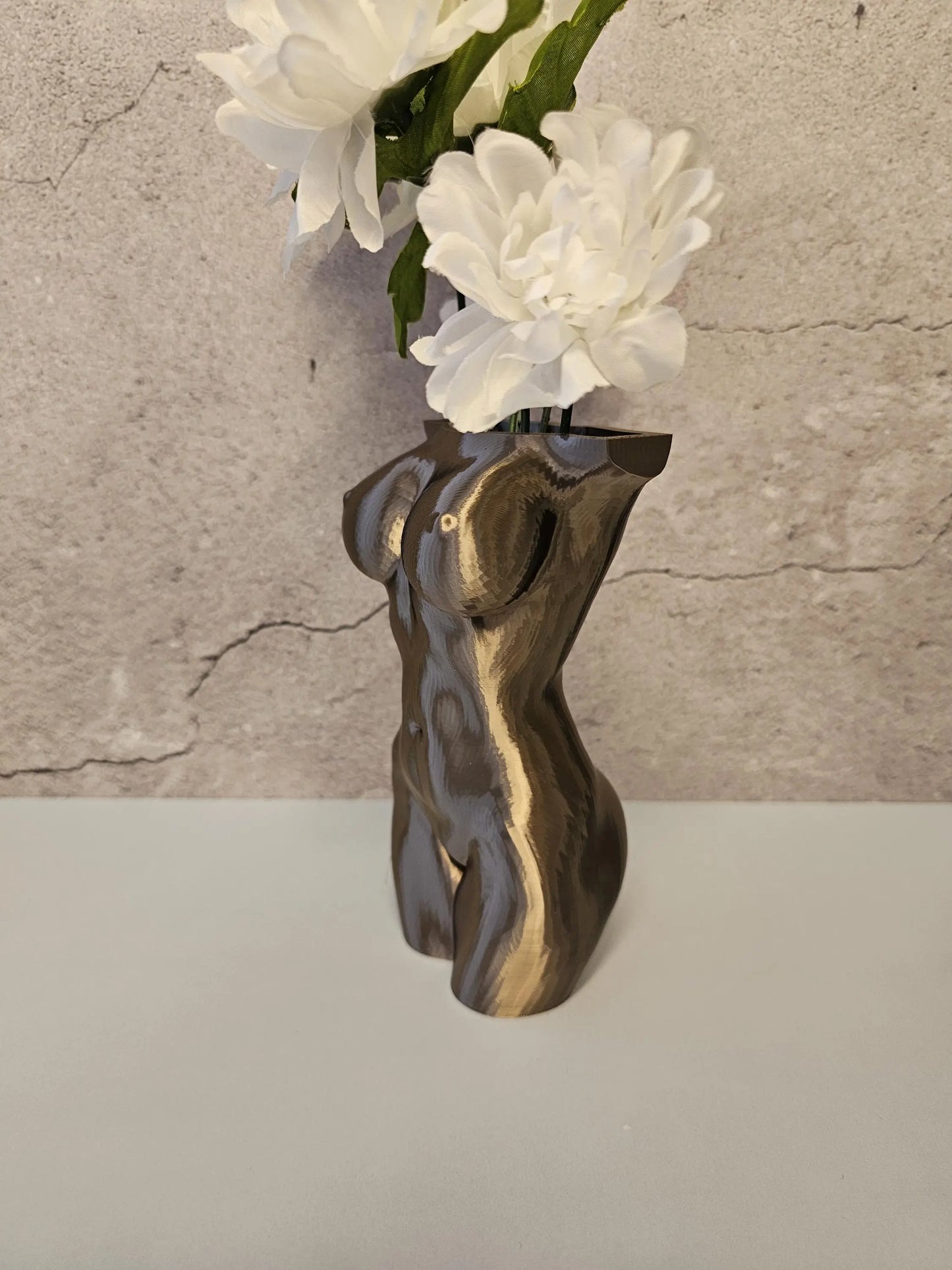 Lustra Female Torso Vase – Modern 3D Printed Sculpture – Silk Antique Gold– Elegant Home Decor CR3DesignCo