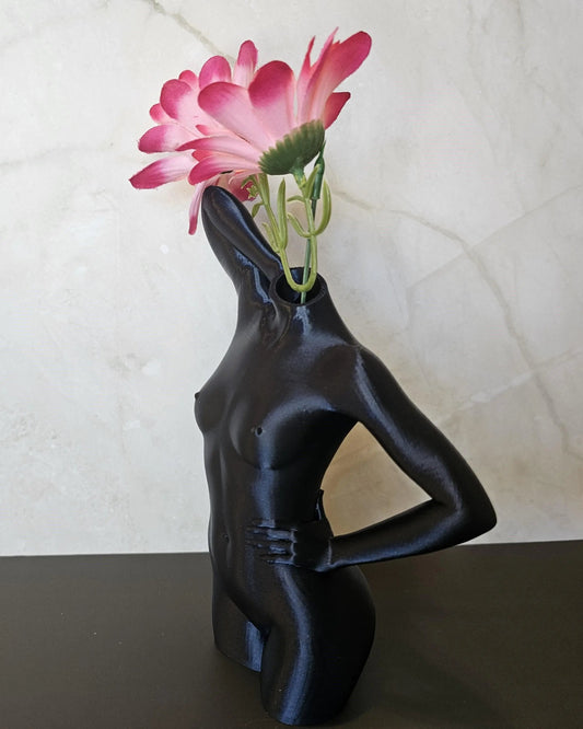 Elegant 3D Printed Female Torso Vase - Modern Midnight Blue Sculpture for Contemporary Home Decor CR3 Design Co