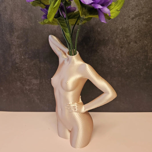 3D Printed Female Torso Vase: Silk Rose Gold Sculpture, Modern Home Decor CR3 Design Co