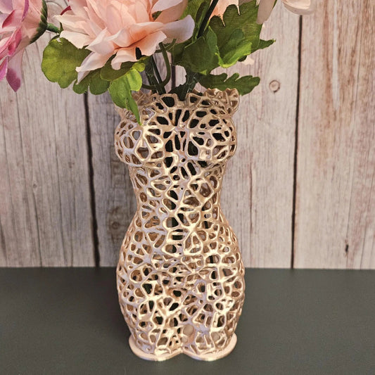 Voronoi Torso Vase: Silk Rose Gold 3D Printed Sculpture CR3 Design Co