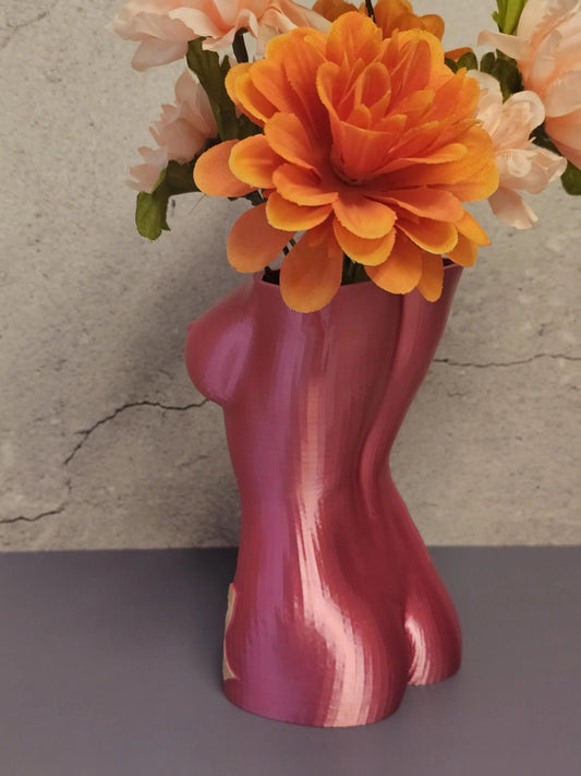 Survivor Pink Luna Vase: 3D Printed Female Form, Breast Cancer Awareness CR3 Design Co