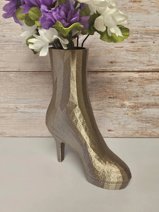 3D Printed High Heel Boot Vase: Antique Gold Fashion Decor CR3 Design Co