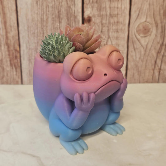 3D Printed Frog Planter: Pastel Gradient PLA Succulent Pot CR3 Design Co
