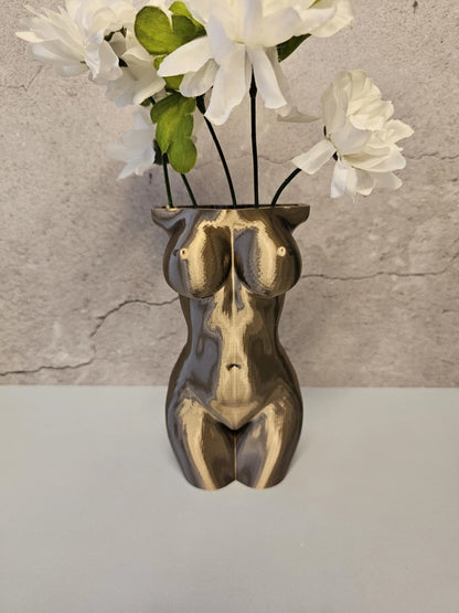 Lustra Female Torso Vase – Modern 3D Printed Sculpture – Silk Antique Gold– Elegant Home Decor CR3DesignCo