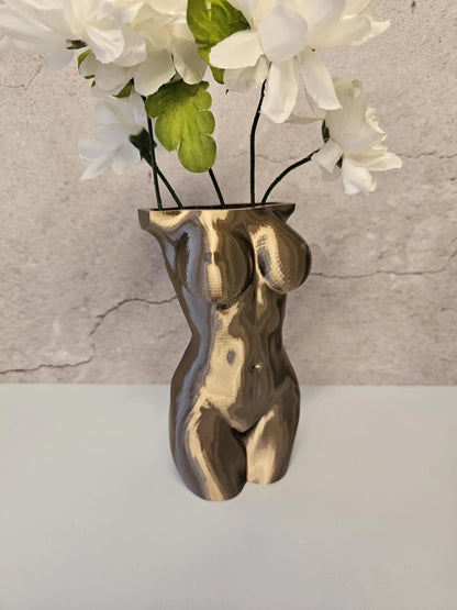 Lustra Female Torso Vase – Modern 3D Printed Sculpture – Silk Antique Gold– Elegant Home Decor CR3DesignCo