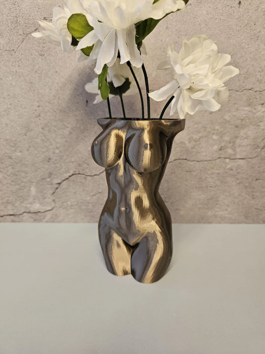 Lustra Female Torso Vase – Modern 3D Printed Sculpture – Silk Antique Gold– Elegant Home Decor CR3DesignCo