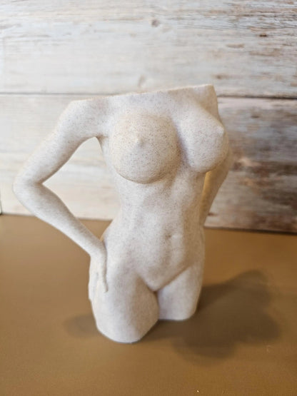 Modern 3D Printed Female Torso Vase Sculpture - Elegant Desert Sand Home Decor Art Piece CR3 Design Co