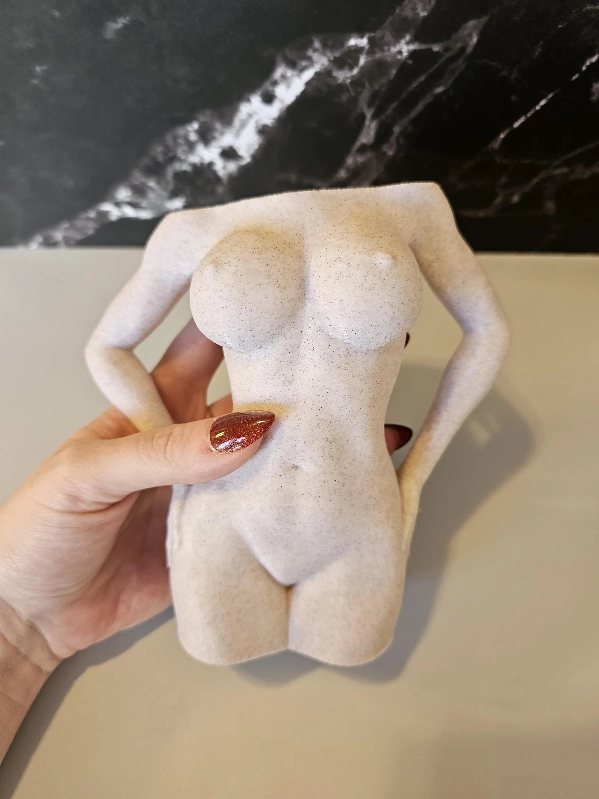 Modern 3D Printed Female Torso Vase Sculpture - Elegant Desert Sand Home Decor Art Piece CR3 Design Co