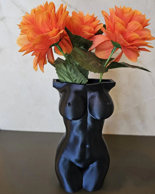 Elegant Midnight Blue 3D Printed Female Torso Vase - Modern Sculpture for Chic Home Decor CR3 Design Co