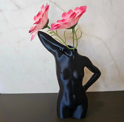 Elegant 3D Printed Female Torso Vase - Modern Midnight Blue Sculpture for Contemporary Home Decor CR3 Design Co