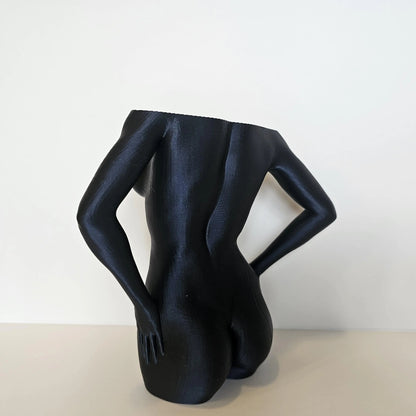 Elegant Midnight Blue Female Torso Vase: Modern 3D Printed Sculpture for Contemporary Home Decor CR3 Design Co