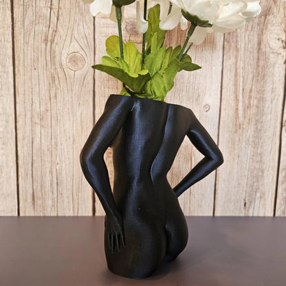 Elegant Midnight Blue Female Torso Vase: Modern 3D Printed Sculpture for Contemporary Home Decor CR3 Design Co