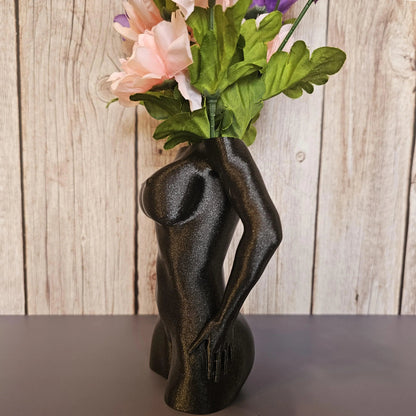Elegant Black 3D Printed Female Torso Vase - Modern Sculpture for Contemporary Home Decor CR3 Design Co