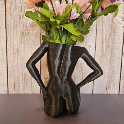 Elegant Black 3D Printed Female Torso Vase - Modern Sculpture for Contemporary Home Decor CR3 Design Co