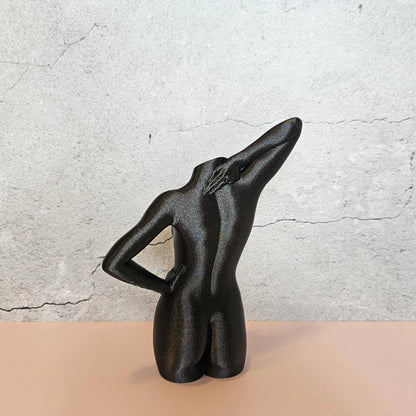 Elegant 3D Printed Female Torso Vase: Modern Black Diamond Sculpture for Contemporary Home Decor CR3 Design Co