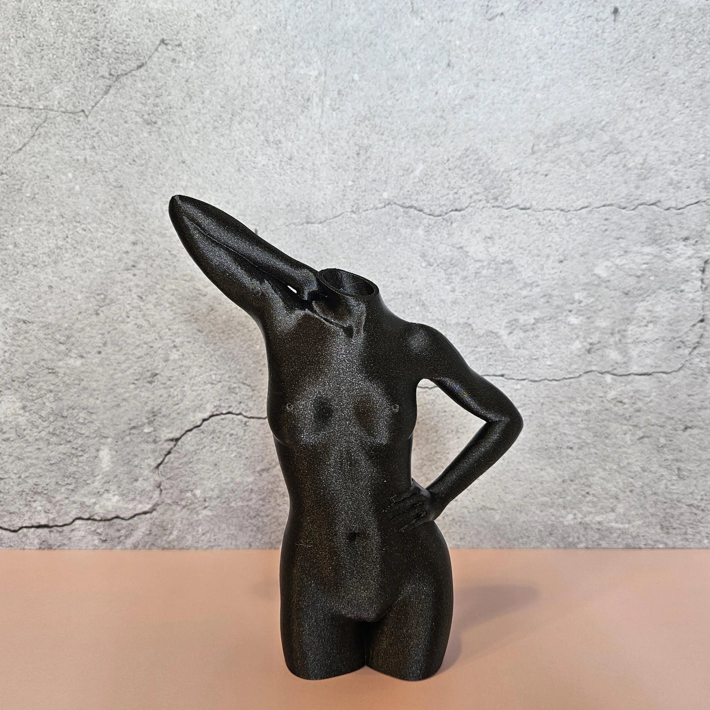Elegant 3D Printed Female Torso Vase: Modern Black Diamond Sculpture for Contemporary Home Decor CR3 Design Co