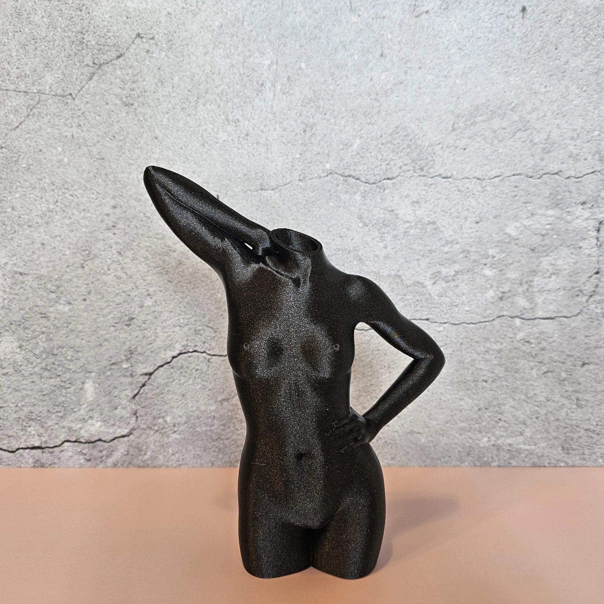 Elegant 3D Printed Female Torso Vase: Modern Black Diamond Sculpture for Contemporary Home Decor CR3 Design Co