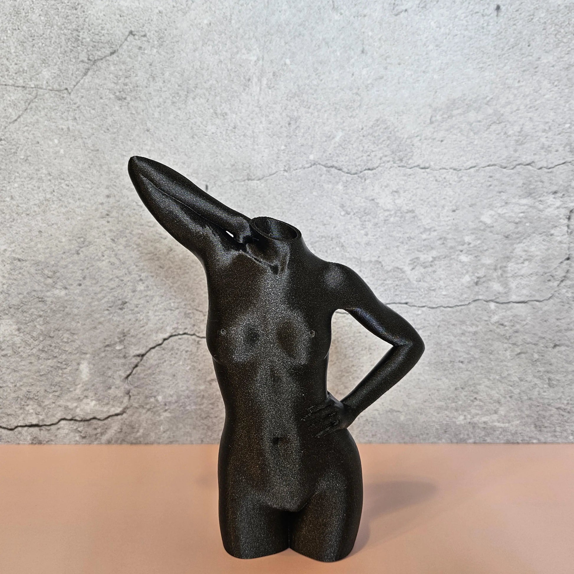Elegant 3D Printed Female Torso Vase: Modern Black Diamond Sculpture for Contemporary Home Decor CR3 Design Co