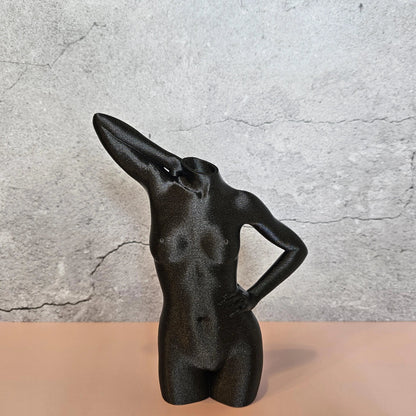 Elegant 3D Printed Female Torso Vase: Modern Black Diamond Sculpture for Contemporary Home Decor CR3 Design Co