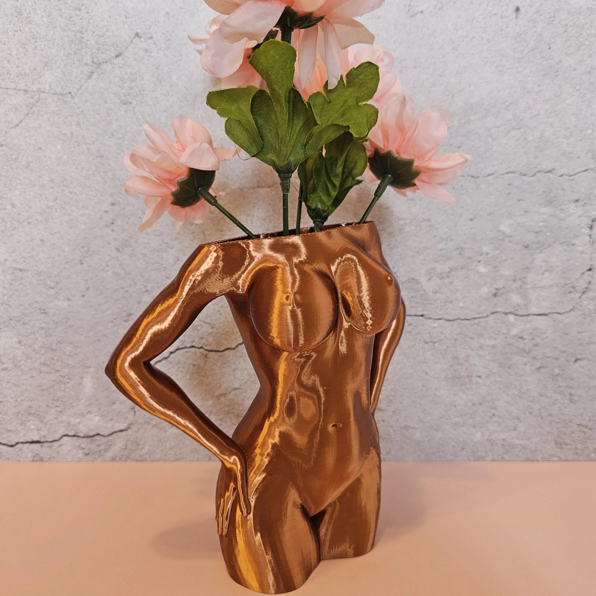 Silk Copper Female Torso Vase: Modern 3D Printed Sculpture CR3 Design Co