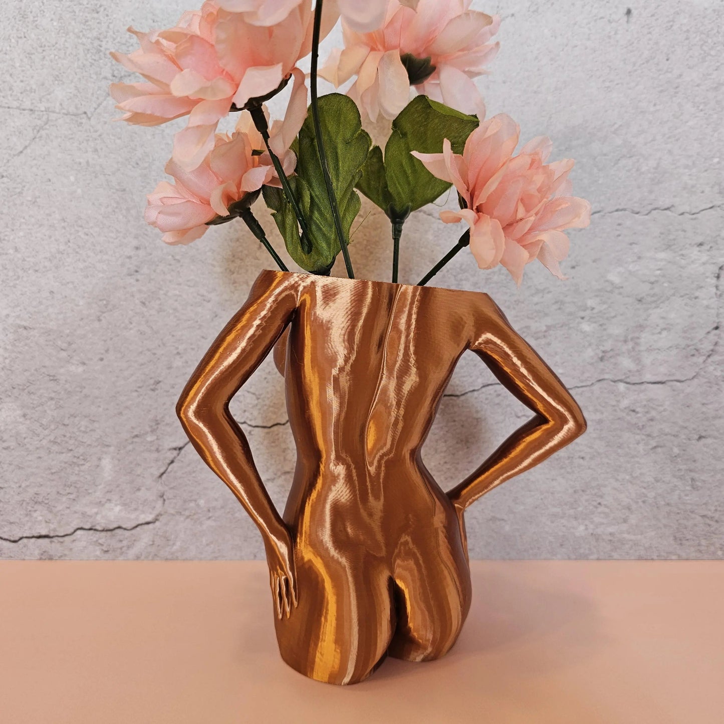 Silk Copper Female Torso Vase: Modern 3D Printed Sculpture CR3 Design Co