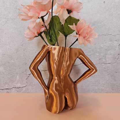 Silk Copper Female Torso Vase: Modern 3D Printed Sculpture CR3 Design Co