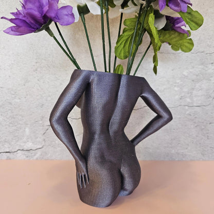 Elegant 3D Printed Female Torso Vase: Modern Lavender Sculpture for Contemporary Home Decor CR3 Design Co