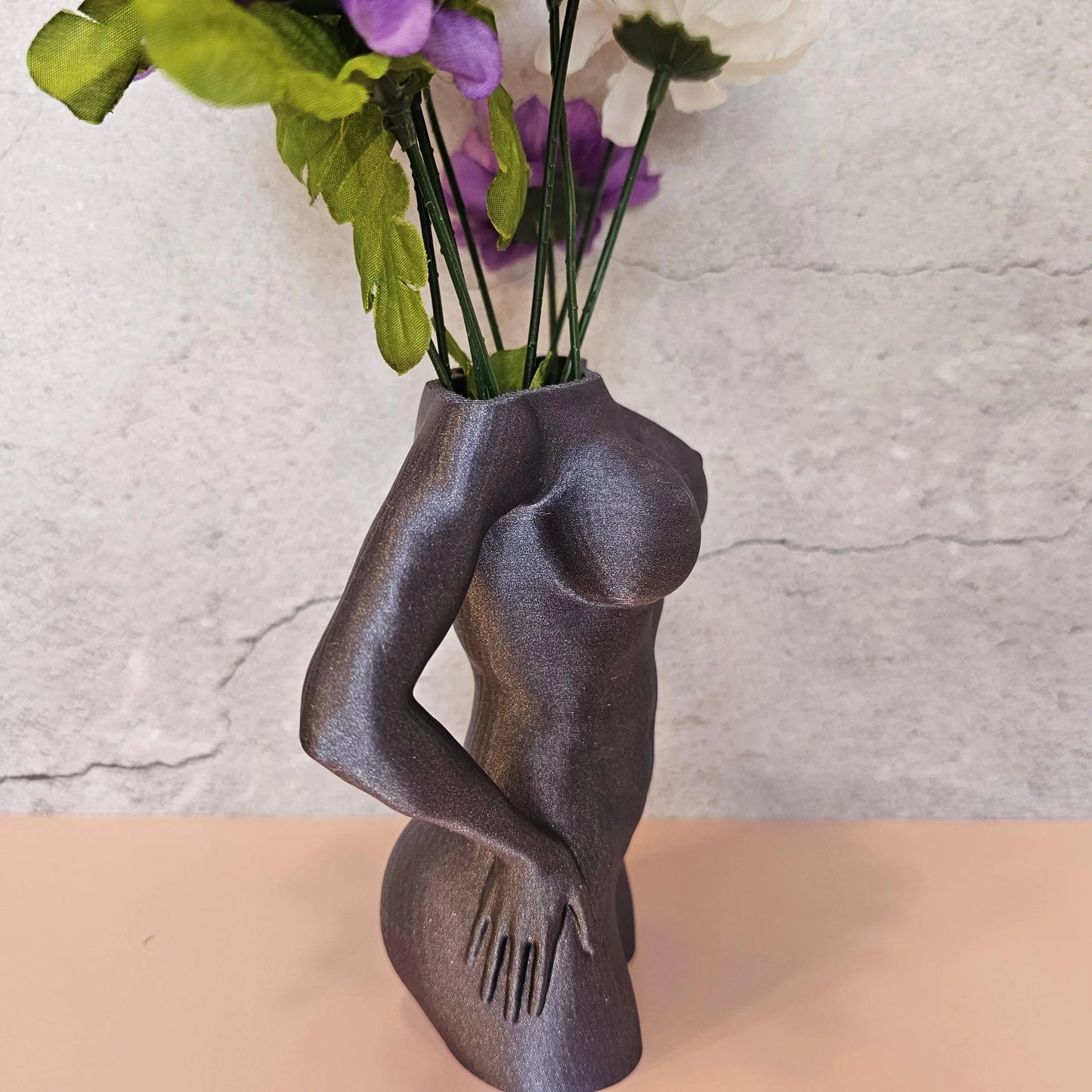 Elegant 3D Printed Female Torso Vase: Modern Lavender Sculpture for Contemporary Home Decor CR3 Design Co