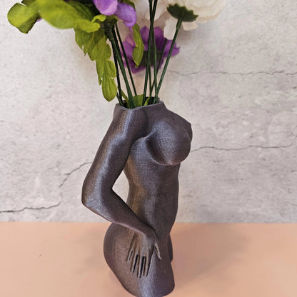 Elegant 3D Printed Female Torso Vase: Modern Lavender Sculpture for Contemporary Home Decor CR3 Design Co