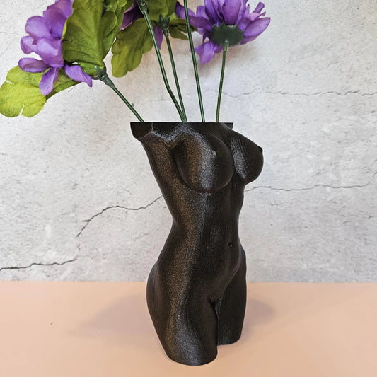 Elegant 3D Printed Female Torso Vase - Modern Black Sculpture for Luxury Home Decor CR3 Design Co