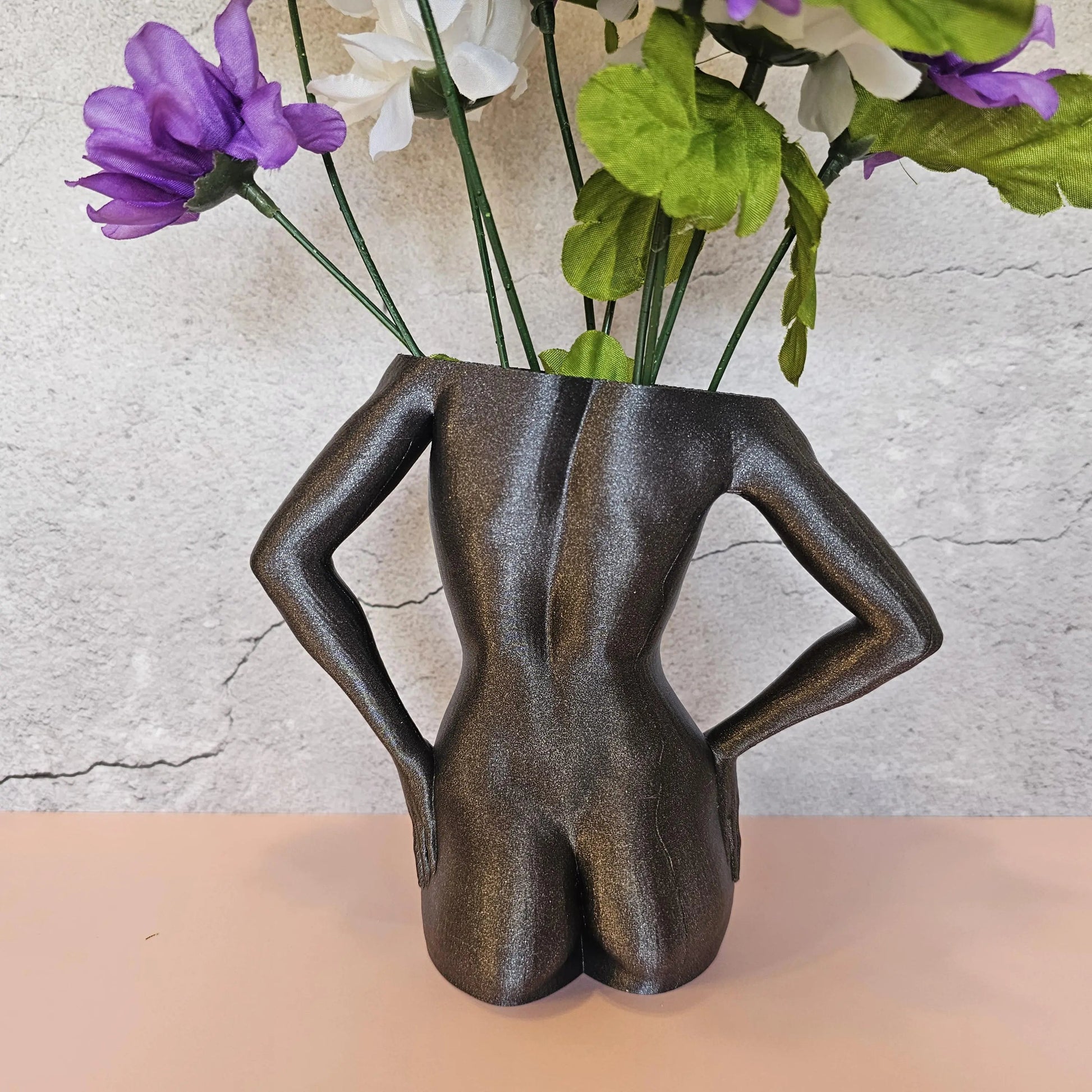 3D Printed Female Torso Vase: Diamond Silver Grey Modern Sculpture CR3 Design Co