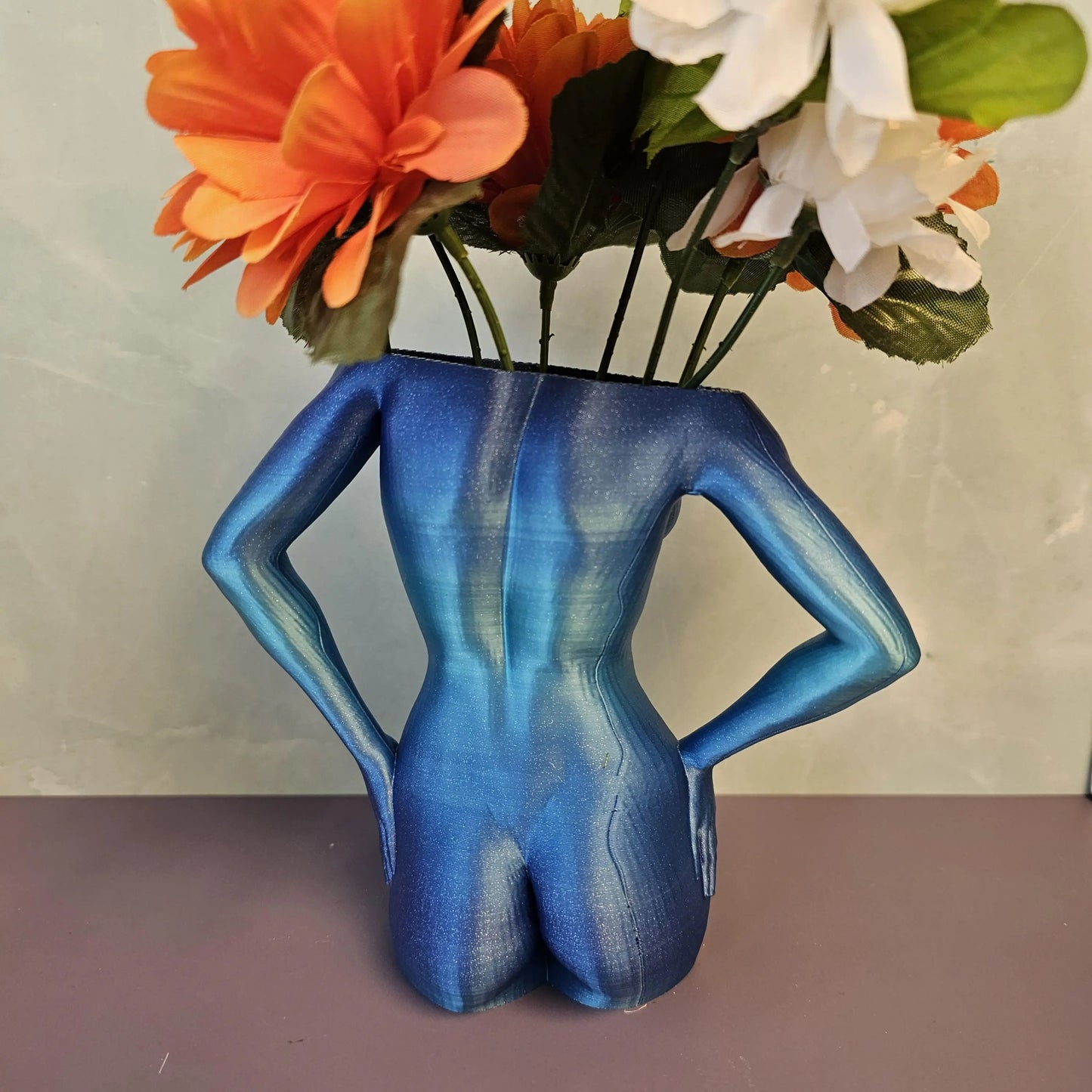 Aqua Female Torso Vase: Modern 3D Printed Sculpture CR3 Design Co