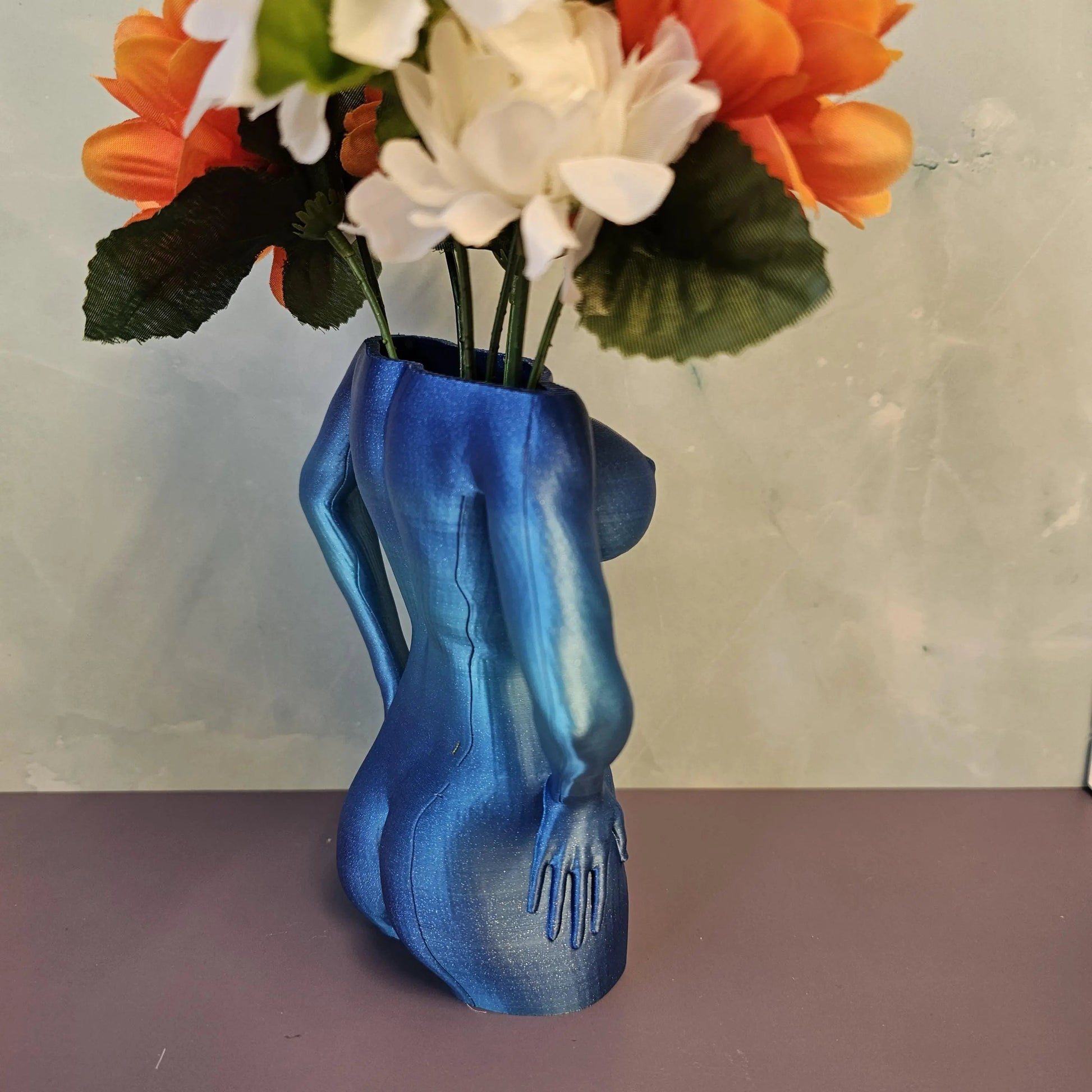 Aqua Female Torso Vase: Modern 3D Printed Sculpture CR3 Design Co