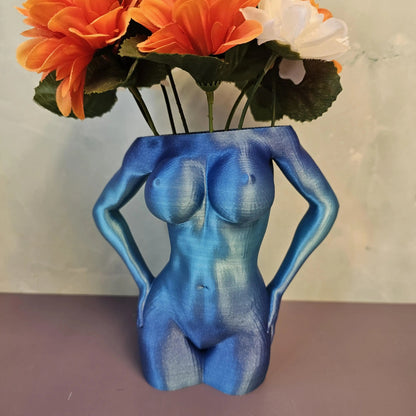 Aqua Female Torso Vase: Modern 3D Printed Sculpture CR3 Design Co