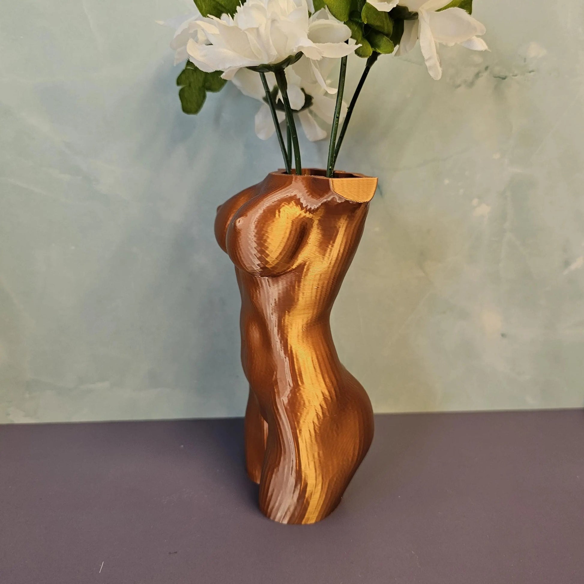Elegant Silk Copper Female Torso Vase - Modern 3D Printed Sculpture for Chic Home Decor CR3 Design Co