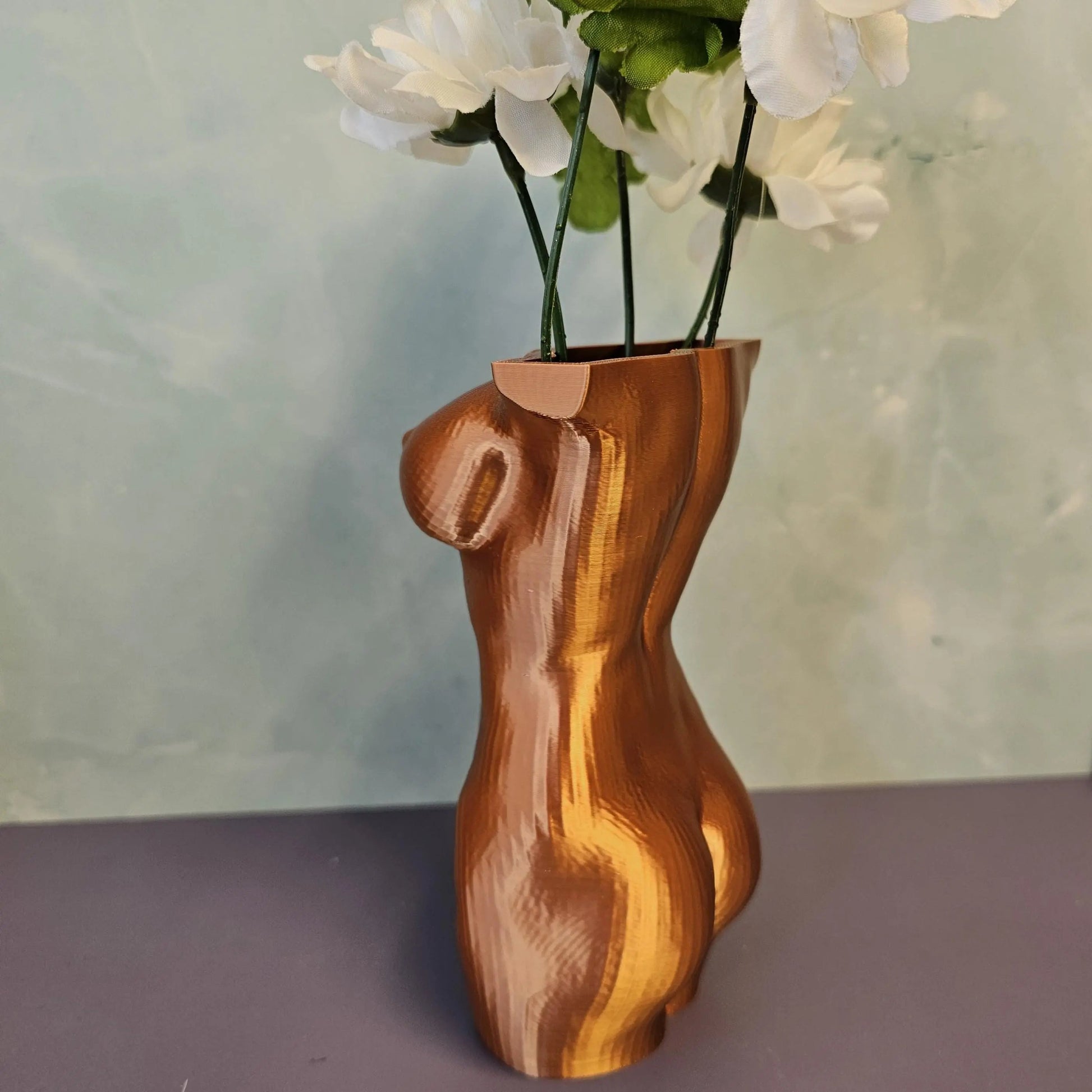 Elegant Silk Copper Female Torso Vase - Modern 3D Printed Sculpture for Chic Home Decor CR3 Design Co