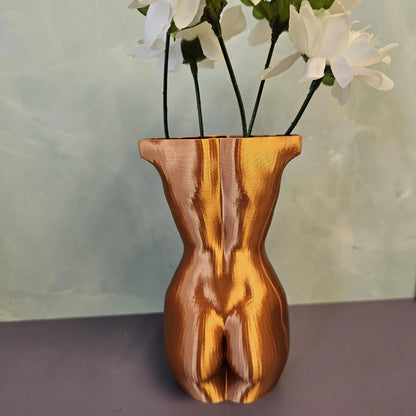 Elegant Silk Copper Female Torso Vase - Modern 3D Printed Sculpture for Chic Home Decor CR3 Design Co