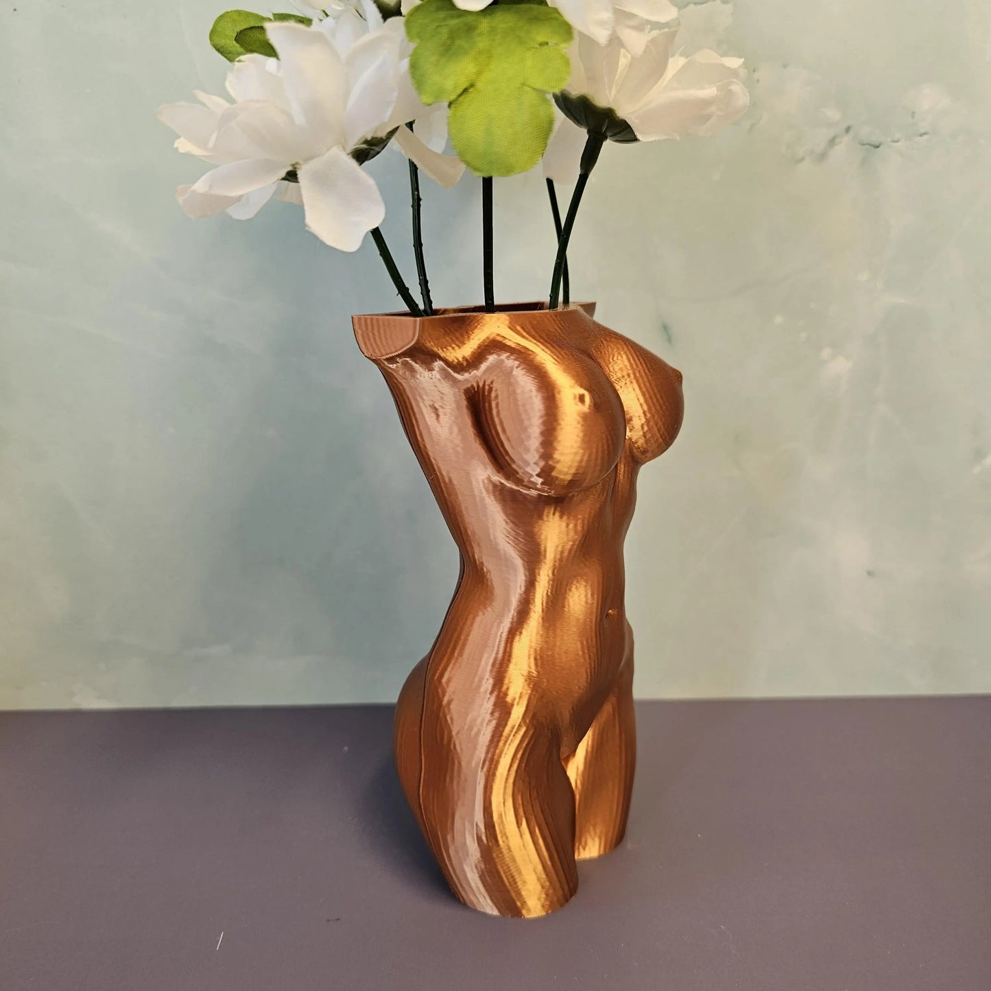 Elegant Silk Copper Female Torso Vase - Modern 3D Printed Sculpture for Chic Home Decor CR3 Design Co