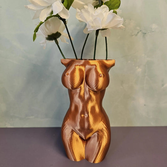 Elegant Silk Copper Female Torso Vase - Modern 3D Printed Sculpture for Chic Home Decor CR3 Design Co