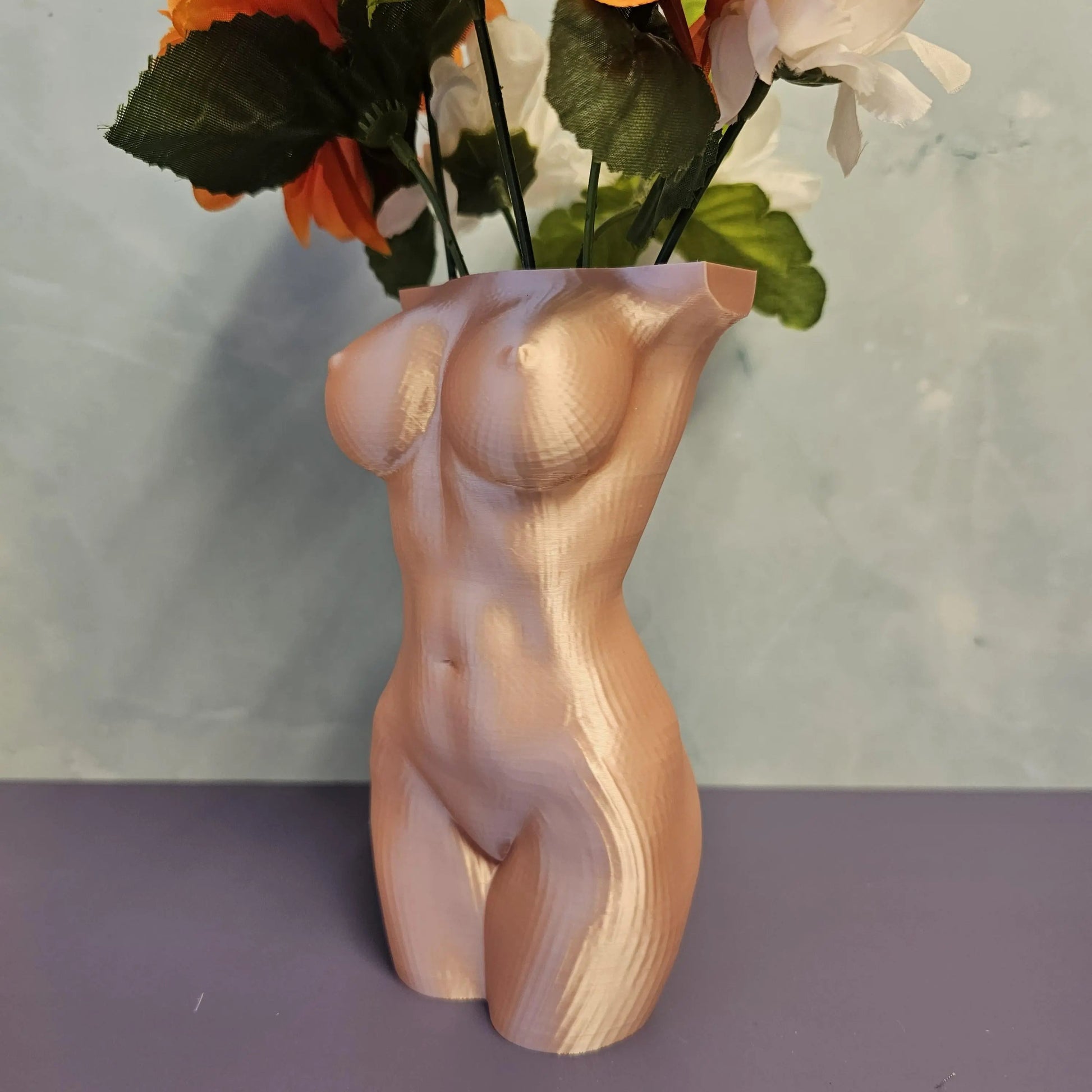 3D Printed Female Torso Vase: Silk Rose Gold Sculpture CR3 Design Co