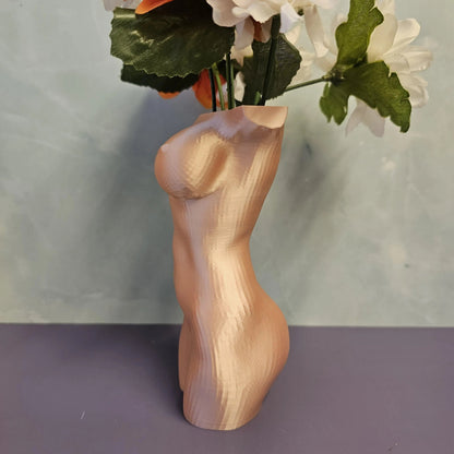 3D Printed Female Torso Vase: Silk Rose Gold Sculpture CR3 Design Co