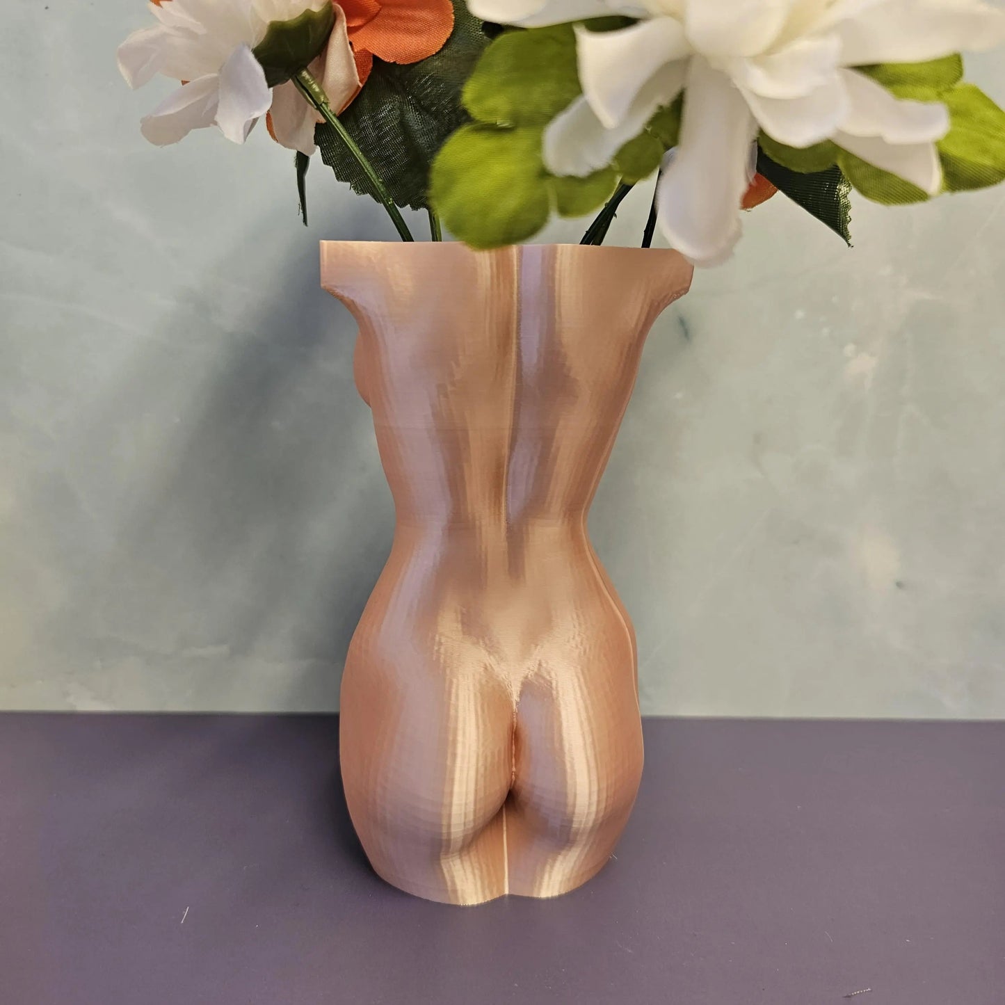 3D Printed Female Torso Vase: Silk Rose Gold Sculpture CR3 Design Co
