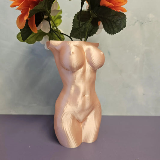 3D Printed Female Torso Vase: Silk Rose Gold Sculpture CR3 Design Co