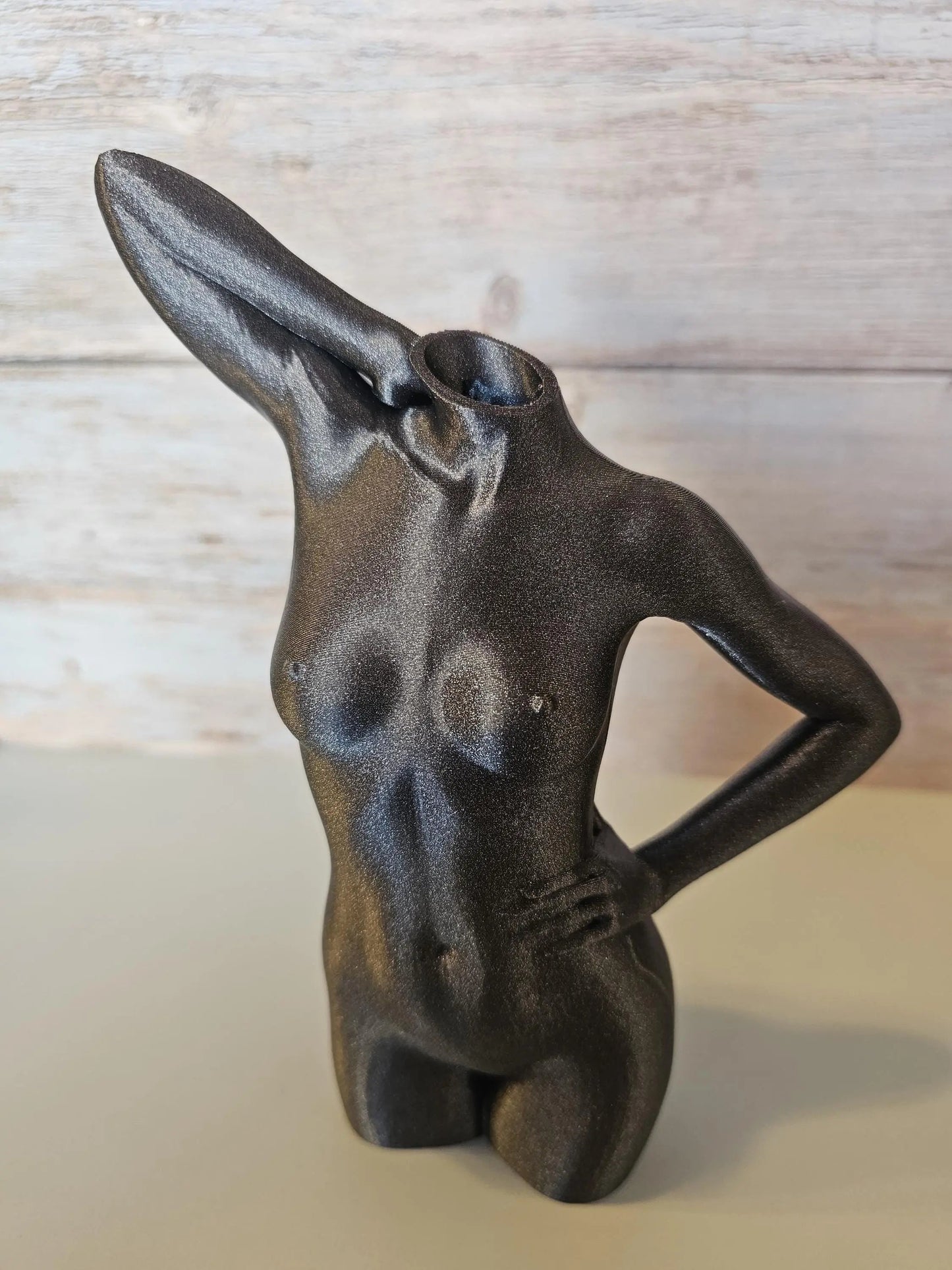Elegant 3D Printed Female Torso Vase: Modern Silver-Grey Sculpture for Minimalist Home Decor CR3 Design Co