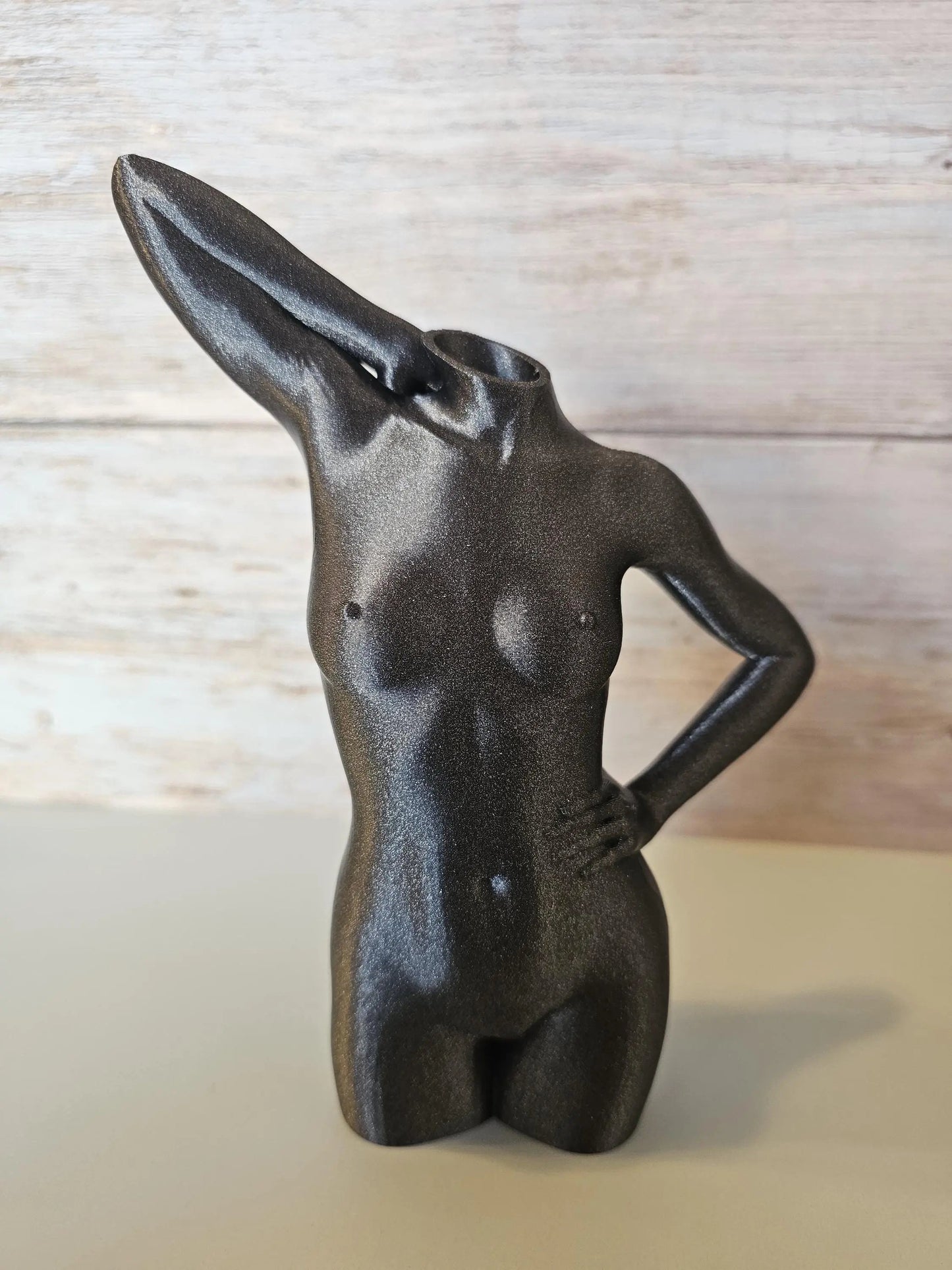 Elegant 3D Printed Female Torso Vase: Modern Silver-Grey Sculpture for Minimalist Home Decor CR3 Design Co