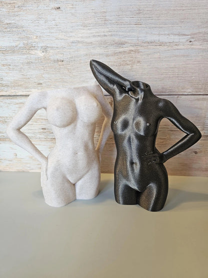 Elegant 3D Printed Female Torso Vase: Modern Silver-Grey Sculpture for Minimalist Home Decor CR3 Design Co