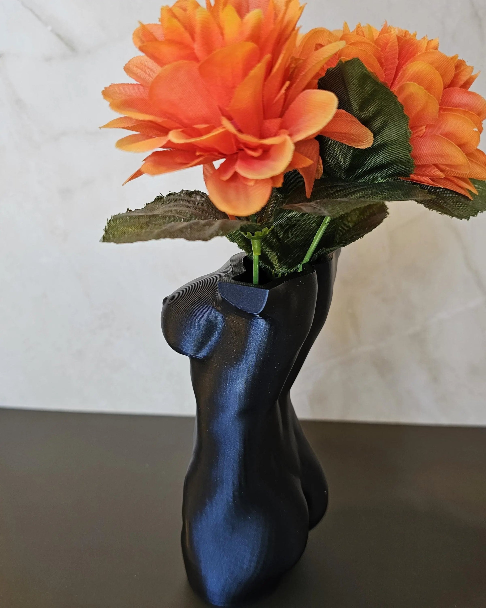 Elegant Midnight Blue 3D Printed Female Torso Vase - Modern Sculpture for Chic Home Decor CR3 Design Co