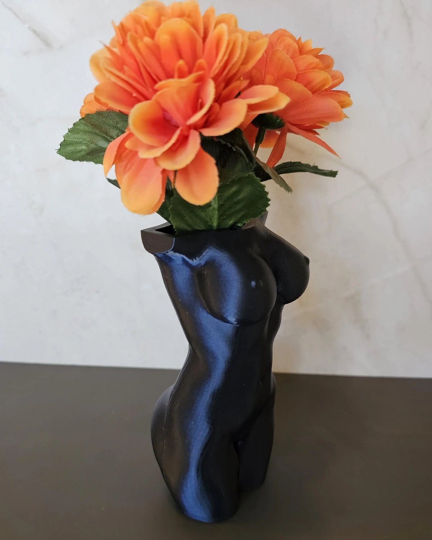 Elegant Midnight Blue 3D Printed Female Torso Vase - Modern Sculpture for Chic Home Decor CR3 Design Co